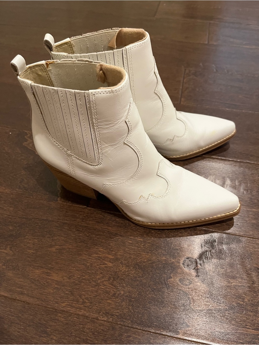 Sam Eidleman White Western Ankle Booties with Pointed Toe